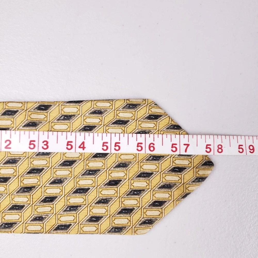 Geoffrey Beene Silk Tie Yellow Geometric Retro 90s Officecore Statement Art Deco